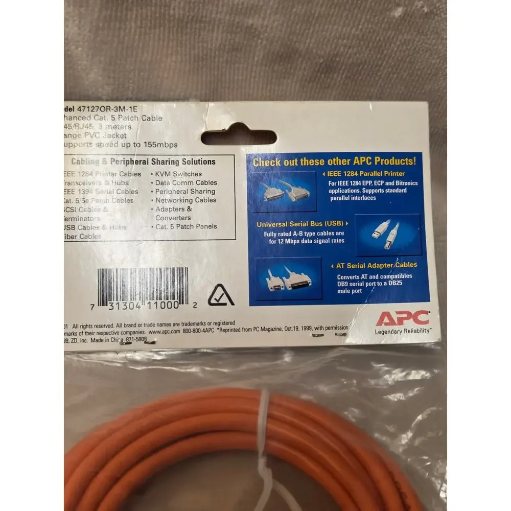3 Cable Bundle: USB-C to USB-B 3.0 (x2) + APC Cat5e Ethernet 3m Cable New